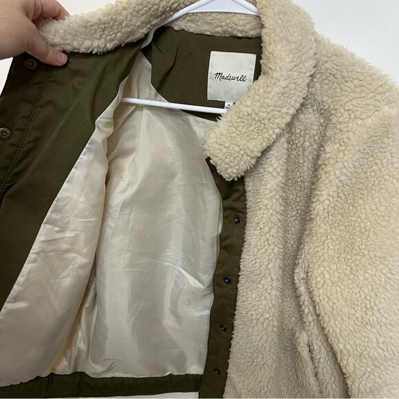 Madewell Portland Sherpa Jacket Teddy Coat Cream Bomber Snap Front Medium $158 - Picture 4 of 8